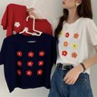 Floral Short-sleeve Knit T-shirt