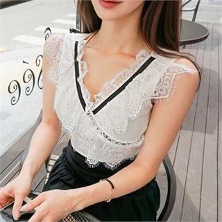 Lace-trim Zip-back Blouse