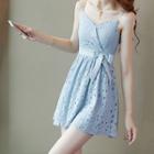 Spaghetti-strap Mini A-line Eyelet Dress
