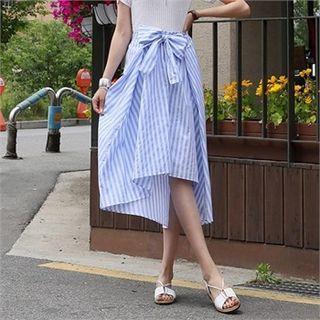 Bow-detail Dip-back Striped Skirt