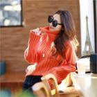 High-neck Wide-sleeve Ribbed Sweater