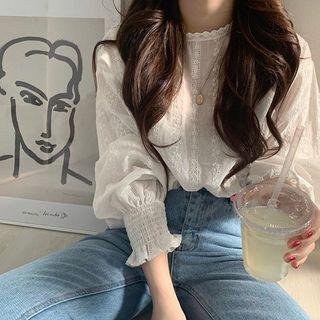 Puff Sleeve Lace Blouse White - One Size