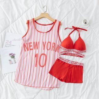 Set: Striped Tank Top + Bikini Top + Swim Shorts