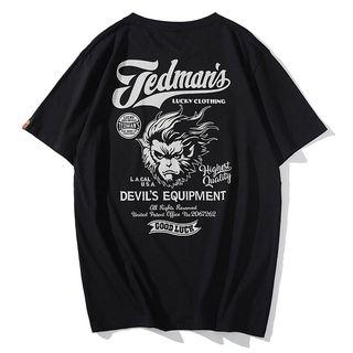 Short-sleeve Lettering Monkey Round Neck T-shirt
