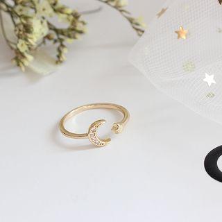 Rhinestone Moon & Star Open Ring As Shown In Figure - One Size