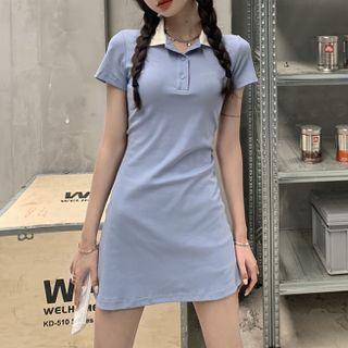 Contrast Collar Mini A-line Polo Dress