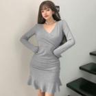V-neck Ruffle Hem Knit Dress
