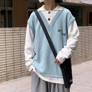 Inset Vest Polo Neck Sweater