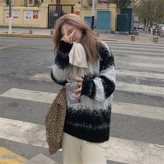Dyed Striped Knit Sweater Black & White - One Size