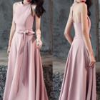 Tie-waist Halter-neck A-line Evening Gown