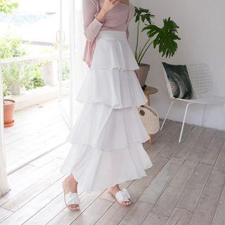 Band-waist Maxi Tiered Skirt
