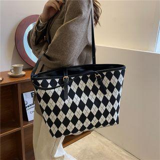 Faux Leather Argyle Tote Bag