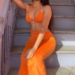 Set: Halter-neck Cropped Camisole Top + Pencil Skirt