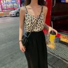Set: Leopard Print Spaghetti Strap Top + Harem Pants
