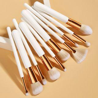 Set Of 10: Makeup Brush Set Of 10 - Gg-050702 - White & Gold - One Size