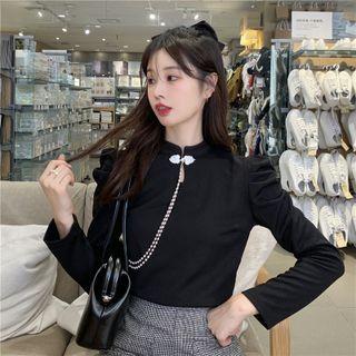 Long-sleeve Embroidered Cut-out T-shirt
