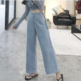 High-waist Side-zip Wide-leg Jeans