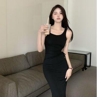 Plain Sheath Tank Dress Black - One Size