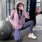 Set: Zip-up Hooded Sports Jacket + Long-sleeve Top + Leggings