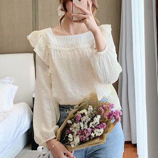 Square-neck Ruffle Trim Blouse