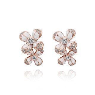 Elegant And Fashion Rose Plated Gold Double Flower Stud Earrings With Cubic Zircon Rose Gold - One Size