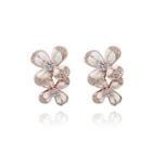 Elegant And Fashion Rose Plated Gold Double Flower Stud Earrings With Cubic Zircon Rose Gold - One Size
