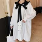 Bow Accent Long-sleeve Dress White - One Size