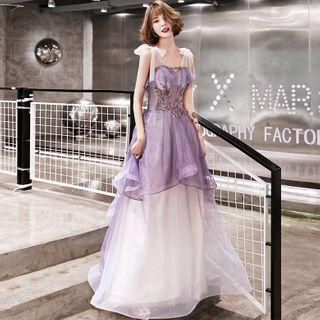 Sleeveless Embellished Glitter A-line Mesh Gown