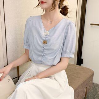 Ruched V-neck Short-sleeve Blouse