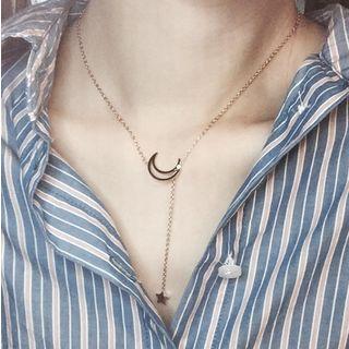 Alloy Moon & Star Y Necklace Moon & Star - Rose Gold - One Size