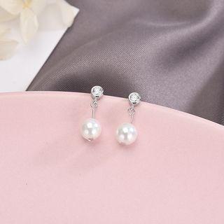 925 Sterling Silver Faux Pearl Dangle Earring Es767 - 1 Pair - One Size