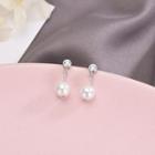 925 Sterling Silver Faux Pearl Dangle Earring Es767 - 1 Pair - One Size