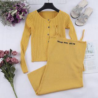 Set Of 2: Long-sleeve Lightweight Cardigan + Spaghetti Strap Dress