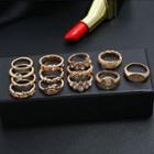 Set Of 13: Rhinestone Alloy Ring (assorted Designs) Set - Gold - One Size