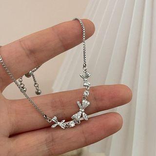 Bow Rhinestone Pendant Alloy Bracelet Sl0784 - Silver - One Size
