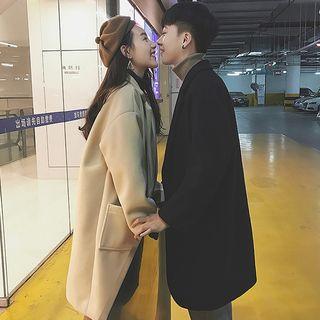 Couple Matching Double-button Plain Woolen Coat