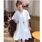 Elbow-sleeve Wide Collar Buttoned A-line Dress