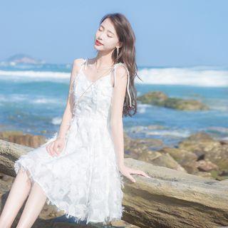 Tie-shoulder Fringed A-line Dress