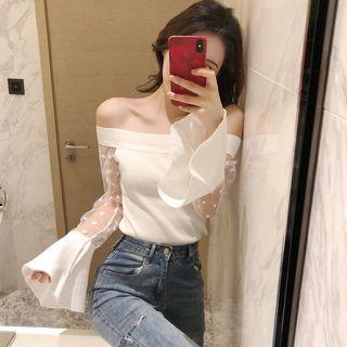 Long-sleeve Polka Dot Mesh Paneled Top