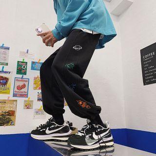 Planet Print Drawstring Cuff Sweatpants