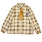 Plaid Bear Embroidered Shirt Light Coffee - One Size