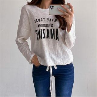 Drawstring-hem Letter Print T-shirt