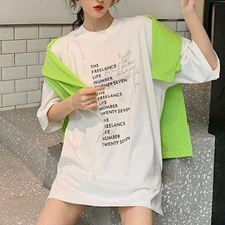 Lettering-printed Crewneck Short-sleeve Top