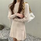 Long-sleeve Lace-up Knit Mini A-line Dress