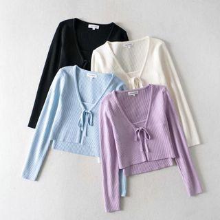Set: Tie-front Cardigan + Cropped Camisole Top
