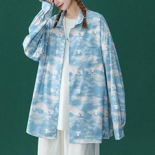 Long Sleeve Pocket Front Tie-dye Oversized Shirt