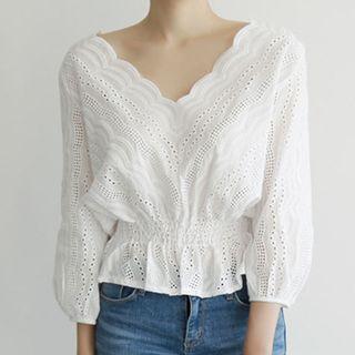 Scallop Trim 3/4-sleeve Top