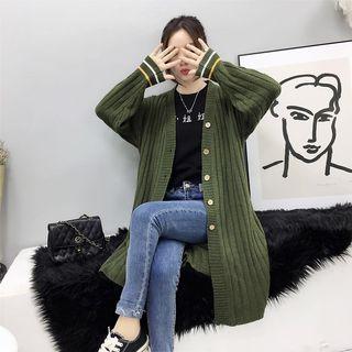 Striped-cuff Long Cardigan