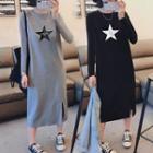 Star Print Long-sleeve Midi T-shirt Dress