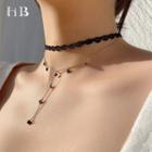 Rhinestone Layered Choker Necklace As Shown In Figure - One Size